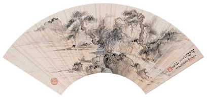 溥心畬 民国十八年（1929年）作 松溪泛舟 扇面